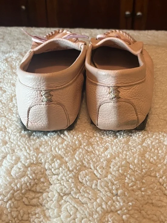 J.Crew Blush Pink Leather Driving Moccasin Loafers Bow Driving Flats Size 9 - Picture 6 of 8